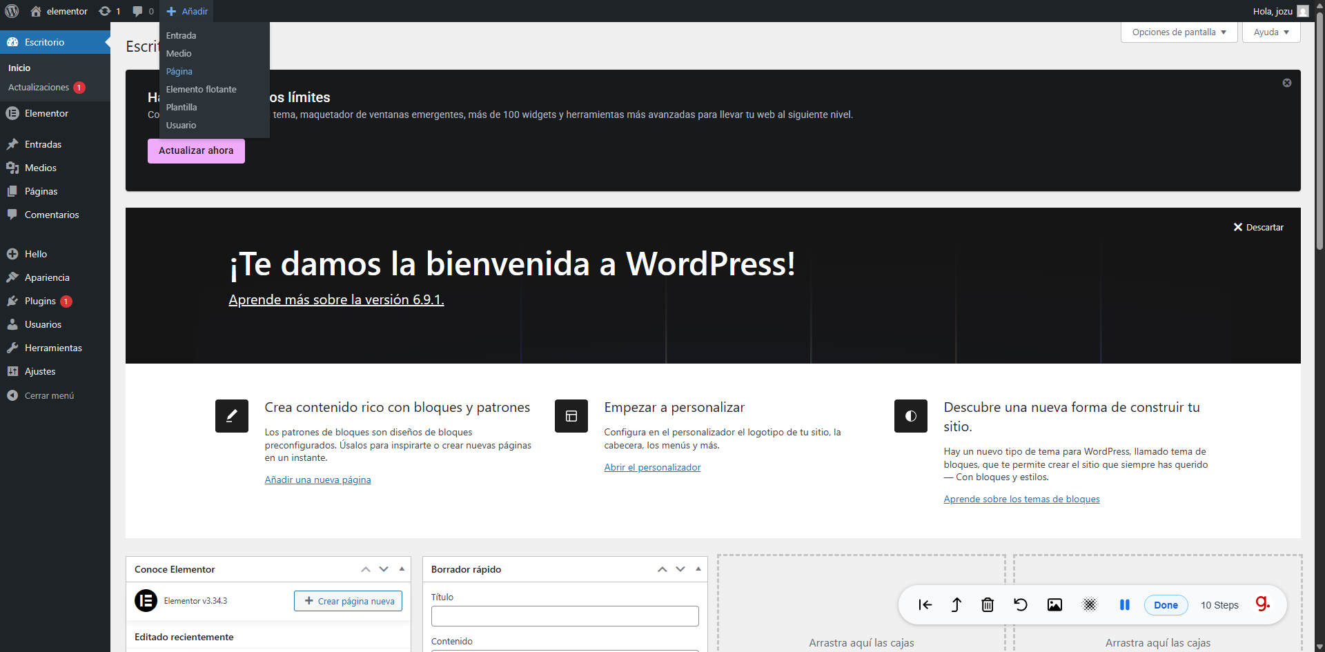 WordPress admin dashboard